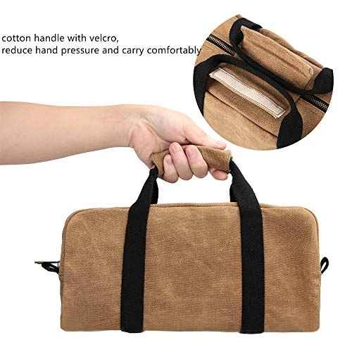 Heavy Duty Waxed Canvas Tool Bag, Multi-Purpose Waterpoof Garden Tote Bag, Portable Carry On Pouch (Black)