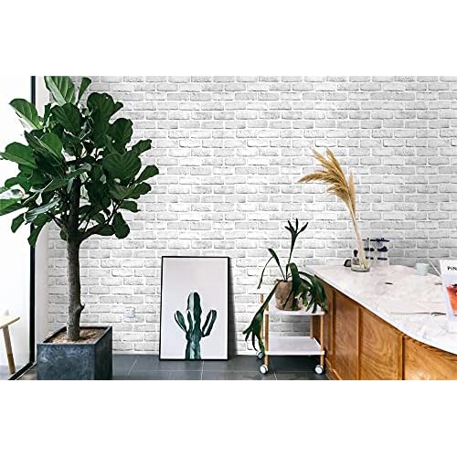 White Brick Peel and Stick Wallpaper Self-Adhesive Removable Contact Paper for Dorm Room Fire Place Accent Wall Decor 17.5x118in