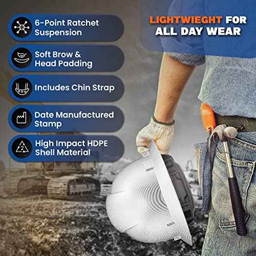 ACERPAL Full Brim Vented Tattoo/Skull Design Matte Finish OSHA Construction Hard Hat with 6-Point Suspension