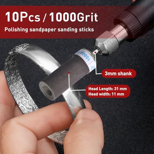 1000 Grit 10 PCS Sanding Drums for Dremel Rotary Tools Accessories, Sanding Bits Kit for Dremel Sanding Bands with 1/8 inch Shank, Sandpaper Sticks Set for Plastic Wood Metal Grinding Polishing