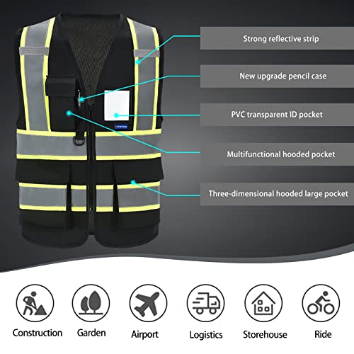 AYKRM Security Vest for Men Women 7 Pockets High Visibility Reflective Safety Vest Front Zipper Meets ANSI/ISEA