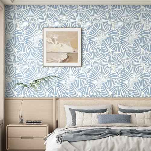 White and Blue Wallpaper Peel and Stick Wallpaper Boho 17.3"¡¿78.8" Modern Wall Paper Removable Self Adhesive Wallpaper for Bedroom Blue Contact Paper for Cabinets Drawers Shelf Home Decor Vinyl Film
