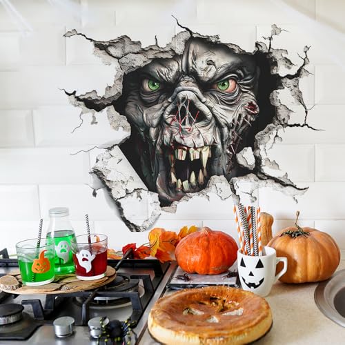 3D Halloween Wall Decals, Horror Wall Breaking Monster Stickers, DIY Scary Home Decor, Screaming Bloody Creatures Decoration