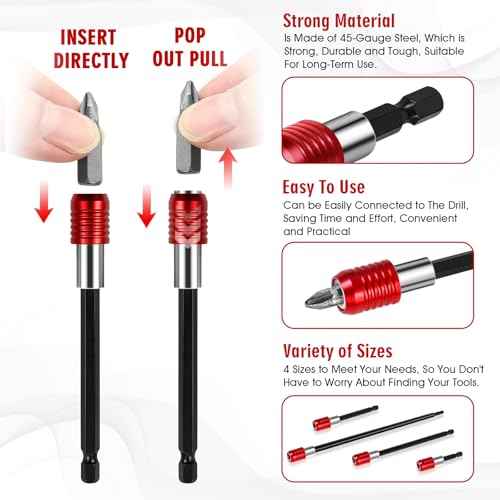 2/4/6/12'' Drill Bit Extension with Magnetic Bit Holder, 1/4'' Hex Drill Extension Bit Holder for Impact Driver, Cr-V Steel Quick Release (4PCS)