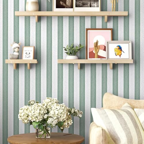 Striped Sage Green Wallpaper Peel and Stick Boho Silver Stripe Textured Contact Paper 15.7"x118" Self Adhesive Removable Waterproof Vinyl Wallpaper for Bedroom,Cabinets,Drawer Liners