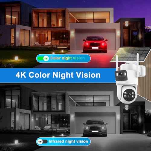 4K Solar Security Cameras Wireless Outdoor, 5GHz/2.4GHz WiFi Cameras for Home Security with Dual Lens, Siren, Human Auto Tracking, Color Night Vision, 2-Way Talk, IP66