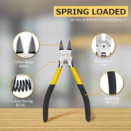 Wire Cutters6.5 inch, 2 Pack, Flush Cutters,BOOSDEN Spring Loaded Cutting Pliers,Side Cutters