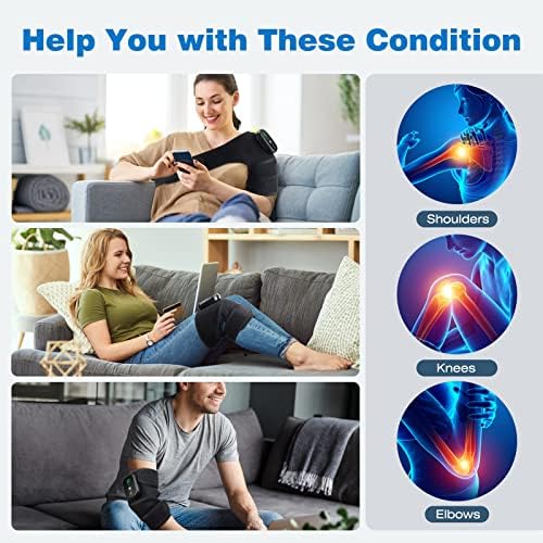MOAJAZA Cordless Knee Heating Pad with Vibration, FSA or HSA Eligible, Heated Knee Brace Wrap, Heating Pad for Shoulder Elbow (Pack of 1 Black)