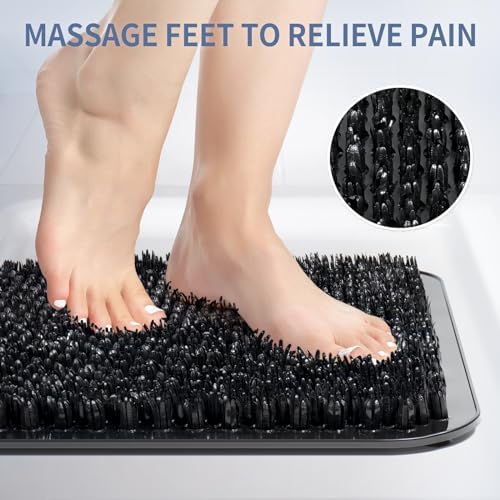 Yolife Shower Foot Scrubber Mat, Anti-Slip Bath Mat with Scrub Bristles, Soft Shower Foot Massager with Strong Suction Cups for Soothe Achy Feet, 25.6" x 13.4"