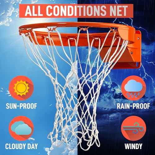 Basketball Net Replacement Heavy Duty - 12 Loops, Professional All Weather Anti Whip Nets, Fits Standard Indoor or Outdoor Rims - Premium Basketball Accessories - Hoop Net