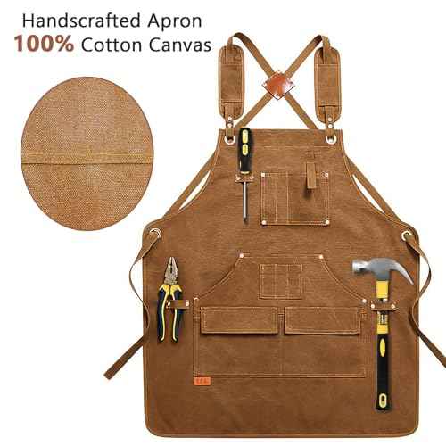 Men's Woodworking Apron with 9 Tool Pockets, Durable Heavy Duty Canvas Work Apron with Adjustable Straps
