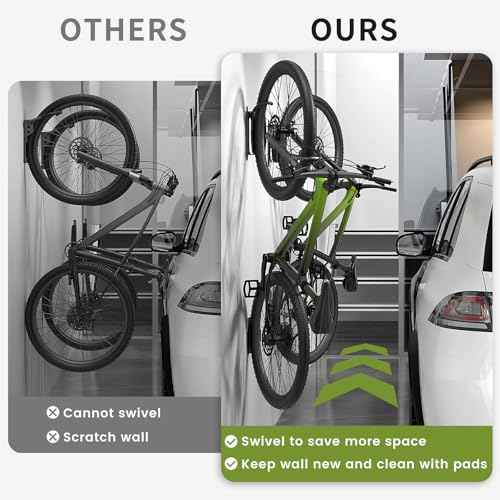 Housolution Swivel Bike Wall Mount [2 Pack], 150¡Æ Swivel Vertical Bike Rack Wall Hanger Holds up to 66lbs for Mountain/Road/Hybrid Bikes, Bike Hangers, Bicycle Storage Rack for Garage