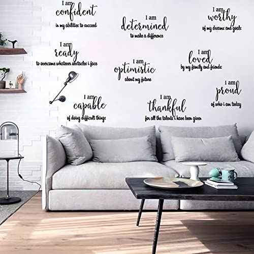 9 Pieces Inspirational Decals Black Motivational Wall Sticker Vinyl Wall Quotes Stickers Wall Art Stickers Peel and Stick Wall Decals for Girl Boy Bedroom Living Room