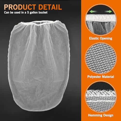 ROLLINGDOG Paint Strainer Bags 5 Gallon, White Fine Mesh Paint Strainer with Elastic Opening for Painting (5 Pack)