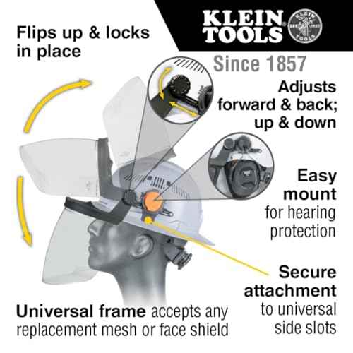 Klein Tools Face Shield for Safety Helmet and Cap-Style Hard Hats, Impact Rated, Anti-Fog, Low-Profile Design for Grinding