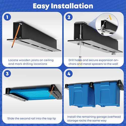 Overhead Garage Storage Rack, Garage Ceiling Storage Racks, Heavy Duty Storage Bin Ceiling Rails for 27 Gallon Totes£¬Tote Storage Rack System -Black (3 Sets for 2 Bins)