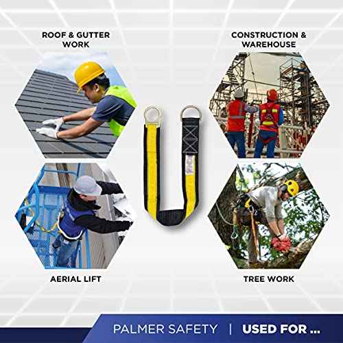 Palmer Safety Fall Protection Safety 4' Cross Arm Strap I 3¡± Wide Pass-through with Large D-Ring and Small D-Ring I ANSI OSHA Anchorage Sling Compliant Fall Arrest System
