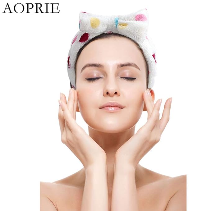 AOPRIE 6 Pieces Women's Spa Headbands - Soft Coral Fleece Bow Hair Wraps for Facial Makeup, Face Washing, and Shower
