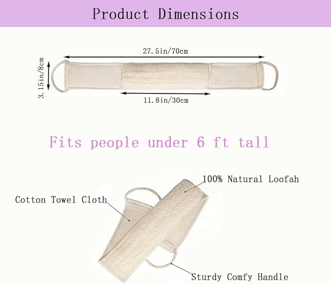 Natural Loofah Back Scrubber for Shower,Back exfoliator for Shower, luffa Exfoliating Bath Strap, loofah Back Scrubber for Women and Men