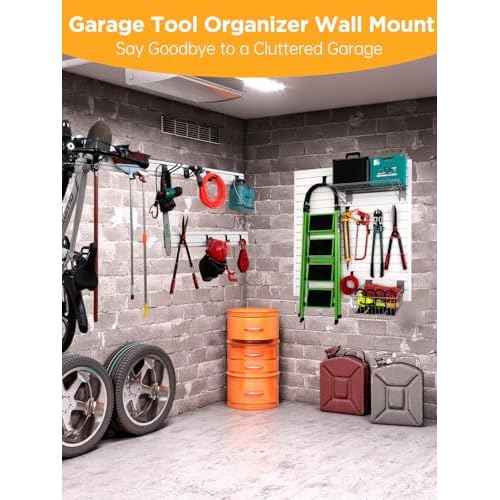 Garage Tool Organizer Wall Mount Slat Wall Paneling Yard Tool Storage for Garage, Bike Storage Rack