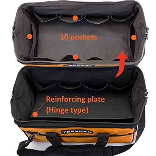 Tool Bag 13 Inch Waterproof Orange Tool Organizer with Wide Mouth and Shoulder Strap for Power and Small Hand Tools Oxford Cloth Fabric(18 Pockets)