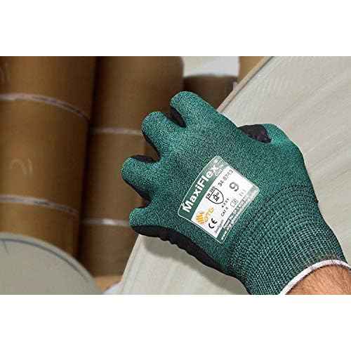MaxiFlex 34-8743 Cut Resistant Nitrile Coated Work Gloves with Green Knit Shell and Premium Nitrile Glove