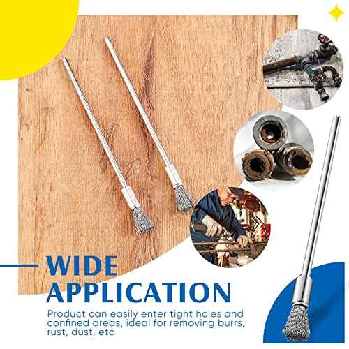 Lounsweer 10 Pcs Wire Brush Extended Cleaning End Brushes Pen Wire Scrub 3 mm Mandrel Rust Paint Removal Bits Polishing Rotary Tool Accessories, 6 mm End Scrub(Stainless Steel)