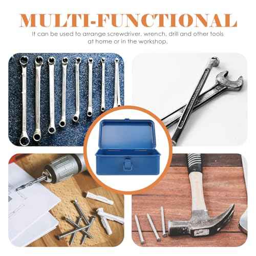 UPKOCH Blue Iron Mechanics Tool Box Container - Portable Car Case, Trunk Tool Storage Organizer for Home, Garage, Workshop - 7.48 X 4.72 X 3.07 Inches