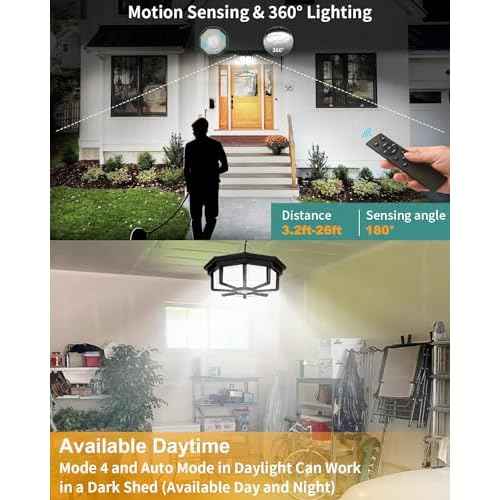 Solar Shed Light Indoor Outdoor 288LED 360¡ÆLighting Solar Lights Work in Daytime with Remote Control, Waterproof Solar Gazebo Lights with Motion Sensor/5 Modes for Home Shed Garage Barn
