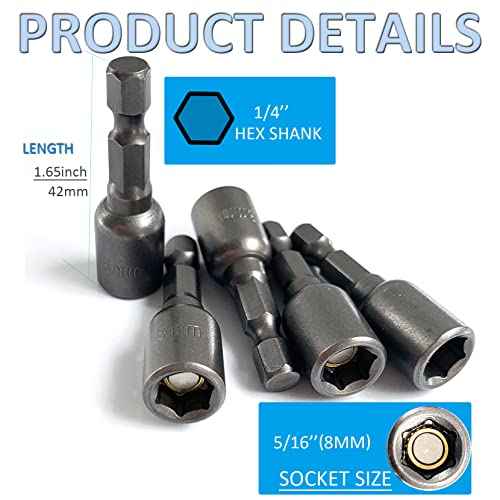 5/16'' Nut Driver Bit Sets 10PCS, SKZIRI 5/16 inch Nut Driver Hex Shank Quick Change Socket Nut Impact Driver Adapter Alloy Steel