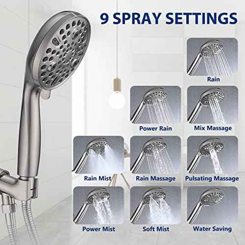 All Metal Bathtub Faucet with Sprayer 10 Settings, Universal Fit 1/2" IPS, Tub Spout with Diverter Brushed Nickel