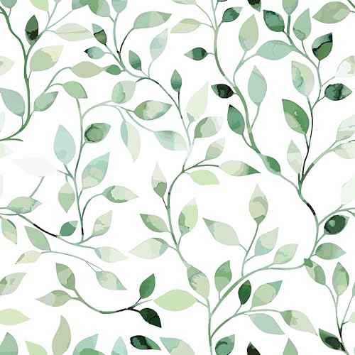 Modern Blue and Sage Green Leaf Peel and Stick Wallpaper Botanical Design Removable Self Adhesive Vinyl Contact Paper for Bathroom Waterproof Cabinets and Farmhouse Wallpaper 17.7" x 70.8"