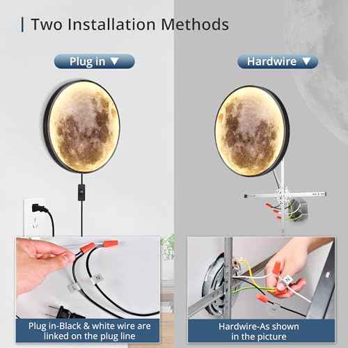 Dimmable Moon Wall Light 12 inch Wall Lights with Remote Control Plug-in Modern LED Light, 15W Black Wall Lamp Indoor Wall Mounted Ceiling Light Fixture for Bedroom Living Room Corridor