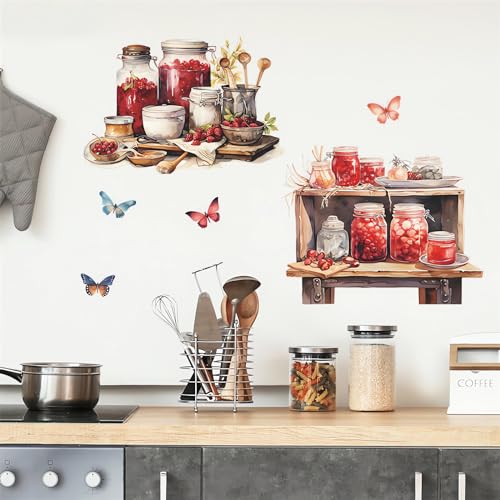 Bowl Kitchenware Utensil Shelf Wall Stickers, sacinora Butterfly Painted Wall Decals Removable Vinyl Peel and Stick for Kitchen Dining Restaurant Baking Room Bar Home Decorations
