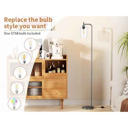 Floor Lamps for Living Room - Industrial Standing Lamp with Glass Shade, Modern Grey Floor Lamp with LED Bulb, Farmhouse Floor Lamp for Bedroom, Tall Lamp for Office - Grey