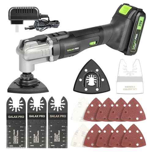 GALAX PRO Power Oscillating Tool, Cordless Oscillating Multi Tool 20V Lithium Ion with 1.3Ah Battery and Charger, 3pcs Blade and 10pcs Sanding Papers for Sanding, Grinding