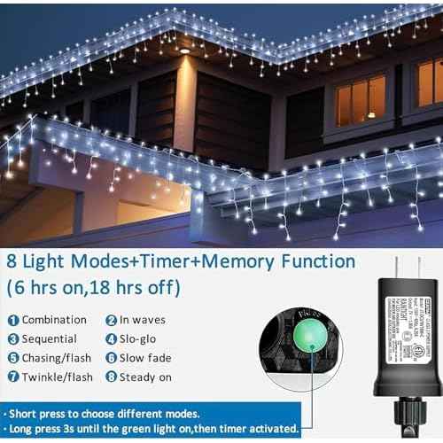 YEGUO 66ft 800 LED Icicle Lights Outdoor Waterproof, 160 Drops Icicle Christmas Light Connectable, 8 Modes White Icicle Xmas Lights with Timer Memory