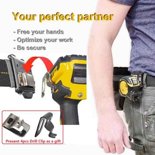 Tape Measure Holster with 4 Drill Clip, Tape Measure Holder Belt, Drill Holster Belt Clip, Drill Holster with Tool Belt Hook, Free Your Hands.