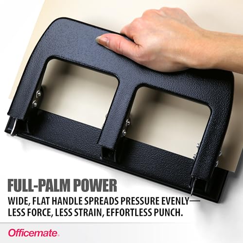 Officemate 3-Hole Punch, Medium Duty, 30-Sheet Capacity, Ergonomic Handles, Adjustable Paper Guide, Durable Metal Base, Black