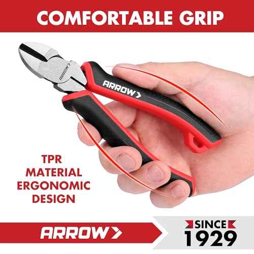 ARROW High Leverage Diagonal Pliers, 6 Inch Wire Cutters with Comfortable TPR Handle, High Carbon Steel Side Cutters for Cutting Wire