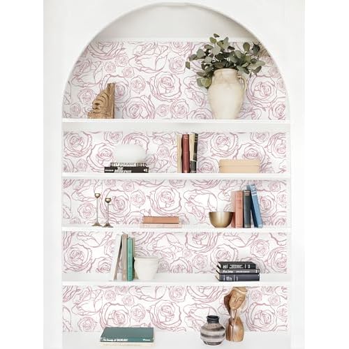 Safiyya 118'' ¡¿ 17.3'' Pink Floral Wallpaper Peel and Stick Pink and White Rose Contact Paper Removable Wall Paper Boho Wallpaper for Bedroom