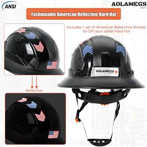Full Brim Hard Hats Construction OSHA Approved with Clear Visor - Cascos De Construccion Vented Hard Hat with Chin Strap ANSI Z89.1 Adjustable Cool Vent Work Safety Helmet for Men Women