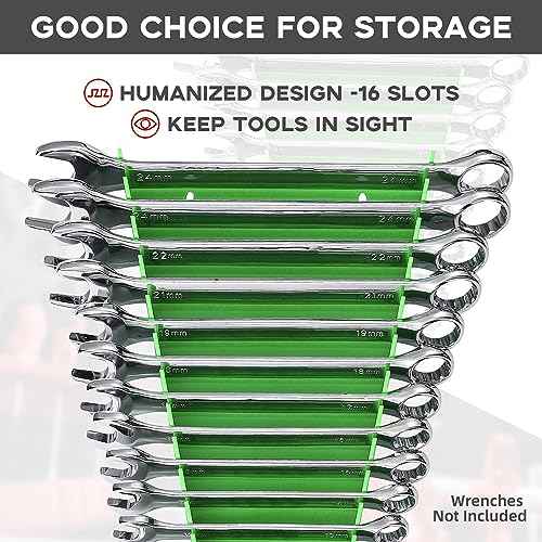 Plastic Wrench Organizer, Premium High-density Wrench Holder, Large Wrench Racks for Wall and Tool Box, 96 Slots Fit SAE& Metric Wrench Tray(6Green)