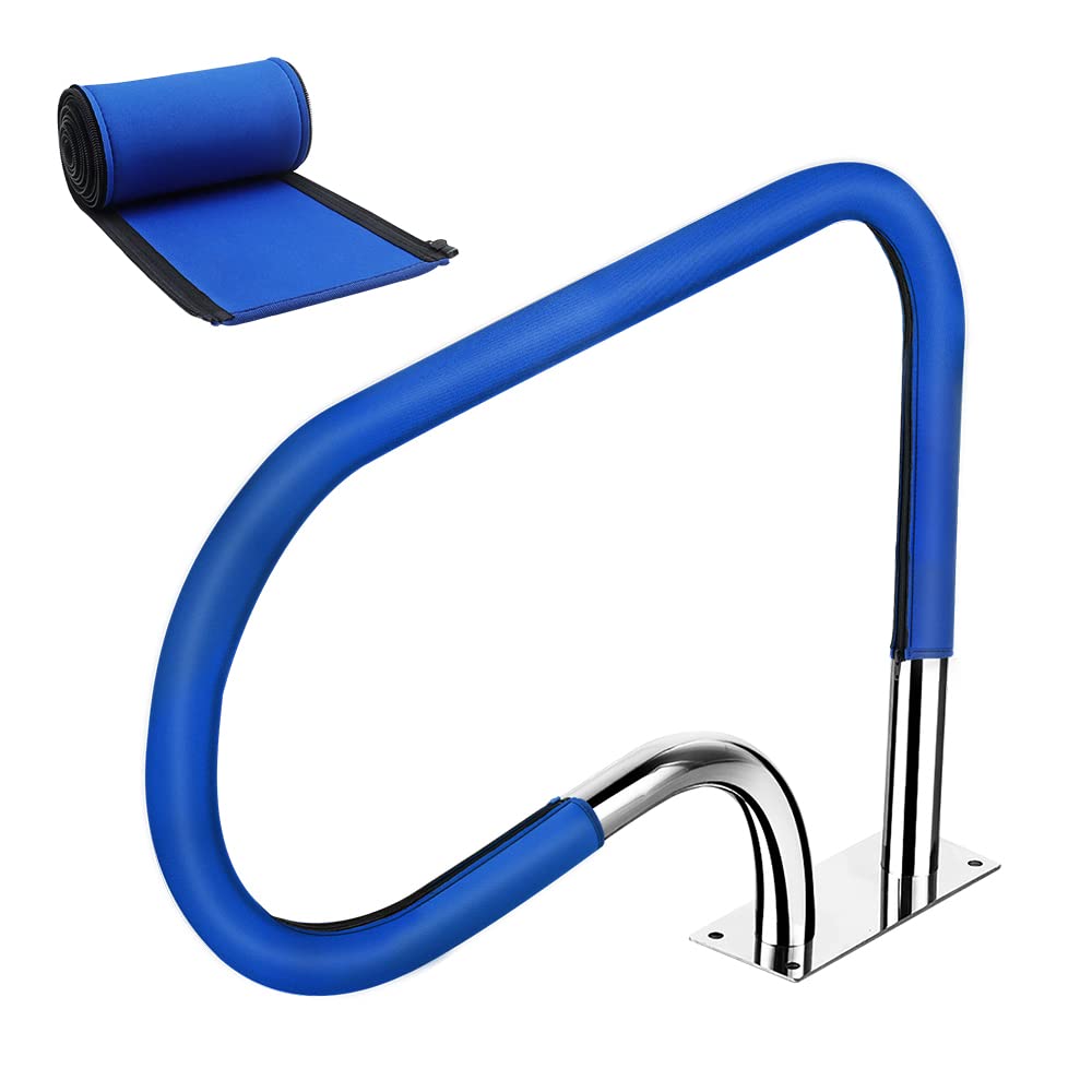 Pool Handrail Cover, 4 Feet Swimming Pool Hand Railing Covers with Zipper Slip Resistant Anti-Scald Safety Rail Grip Handles Sleeve for Swimming Pools Inground Ladder Hand Rail Grips-Blue