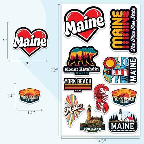 Maine State Travel Stickers 50 Pieces Vinyl Waterproof Decal for Laptop Water Bottle Phone Car Window Bike Motorcycle Stakeboard Scrapbook Vacation Sticker Gifts