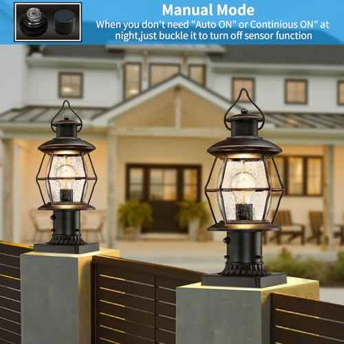 Dusk to Dawn Outdoor Post Lights with Pier Mount Base,16.8¡° Waterproof Lamp Post Light Fixture Hardwired 120V,Oil Rubbed Bronze Post Lighting for Driveway, Yard, Pathway, Garden, Patio