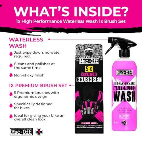 Muc-Off Waterless Bike Wash 750ml + 5x Premium Brush Set | No Water Bike Cleaner with Biodegradable Formula | Spray and Wipe Easy Bike Cleaning | Streak-Free Spray Cleaner Safe on Carbon Fibre