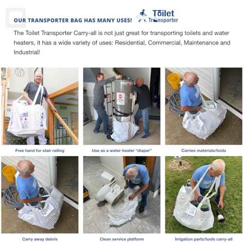 Toilet Bag - Lift, Carry, Store, Service & Remove Toilets | Professional Plumber Carrying Bag | Plumbing Tools & Parts - Flapper, Fill Valve, Flush Handle, Snake, Repair Kit & Wax Ring