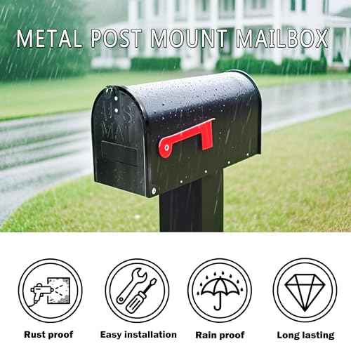 Black Galvanized Steel Post-Mount Mailbox, L19in. W x 6.7 in. H x8.7 in, Large Mailbox,Mailboxes for Outside Post Mount