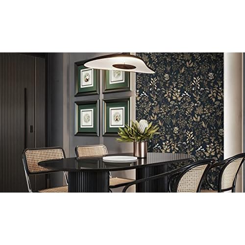 Dimoon 78.7"x16.1" Delicate Floral Peel and Stick Wallpaper Black Golden Thicken Waterproof Leaf Vintage Flower Contact Paper Self Adhesive Wallpaper Removable, Shelf Liner Decal Vinyl Roll